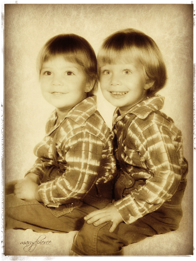 To add to our illusion of our twin-ness, my mother dressed us alike until we revolted.